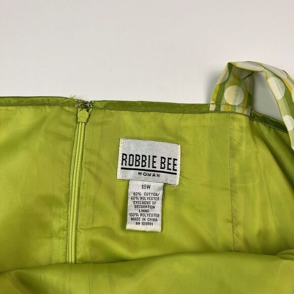 Vintage Robbie Bee Polka Dot Babydoll Midi Dress 18W Lime Green Milkmaid Retro - Picture 3 of 10